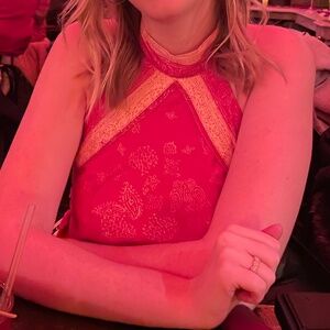Free People 1-Thing Bodysuit Hot Pink and Cream/Yellow, S